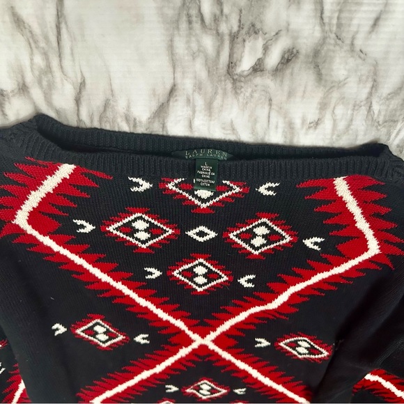 Lauren Ralph Lauren Womens Sz L Aztec Red Black Tunic Sweater Southwestern RLR - Picture 12 of 12